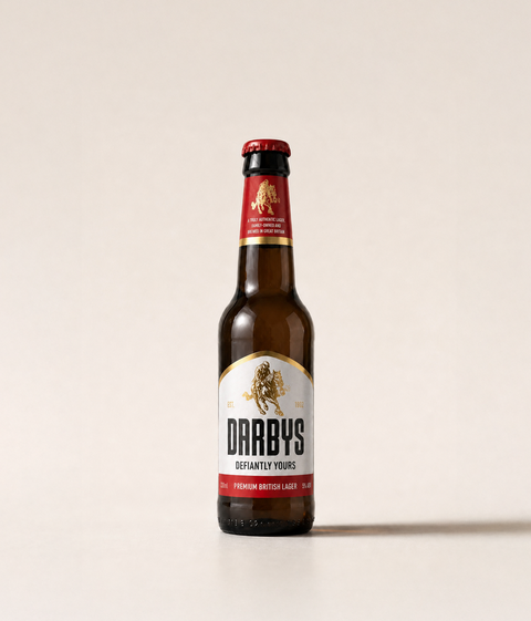 Bottle of DARBYS Premium British Lager